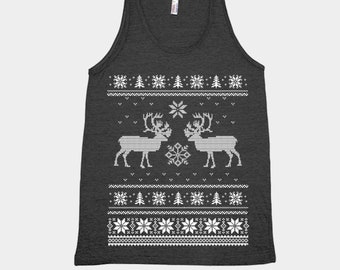 Ugly Sweater Tank Top, Christmas Shirt, Deer Tshirt, Knit Shirt, Christmas Gift, Funny Shirt, Graphic Tee, Holiday Gift