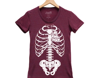 Halloween Tshirt, Womens Junior Tshirt, Skeleton Tshirt, Screen Print, Halloween Costume, Halloween Gift, Goth Shirt