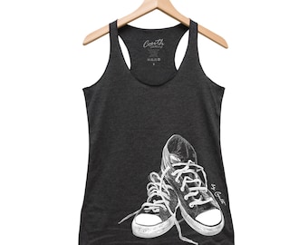 Sneakers Tank Top -  Women's Tank Top - Triblend Racerback Tank Top - Graphic Tee - Screen Print - Yoga Tank Top - Workout Tank Top
