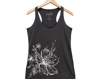 Flower Tank Top, Women's Tank Top, Mother's Day Shirt, Yoga Tank Top, Flower Shirt, Wild Flower, Grey Tank Top, Gift for Women