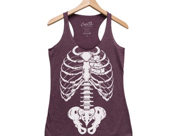 Halloween Shirt, Ribcage, Skeleton, Women Tank Top, Halloween Tank, Black Shirt, Halloween Costume, Graphic Tee, Funny Shirt