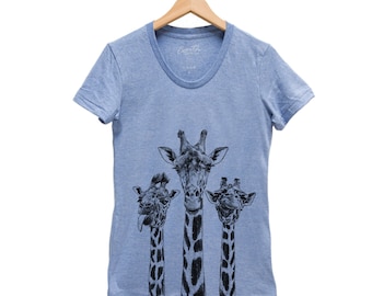 Giraffe T-shirt, Women's Junior T shirt, Graphic Tee, Animal Print, Gift for Women, Mom Gift, Screen Print, Tri-Blend Short Sleeve Tshirt