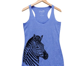 Zebra Tank Top, Women's Tank Top, Cute Animal Print, Animal Tank Top, Gift for Women, Triblend Shirt, Racerback Tank Top, Screen Print