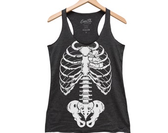 Halloween Skeleton Women Tank Top Triblend Racerback Tank Top Hand Screen Print