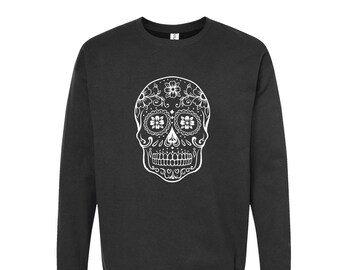 Sugar Skull Sweatshirt, Halloween Sweatshirt, Unisex Fleece Crewneck, Halloween Shirt, Skeleton Shirt, Halloween Gift, Funny Tshirt
