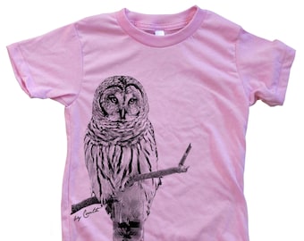 Kids Owl Tshirt, Owl T-shirt, Bird Tshirt, Screen Print, Crew Neck, Gift for Boy, Gift for Girl, Cotton T-shirt, Boys Tshirt, Girls Tshirt