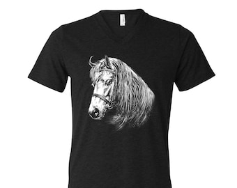 Horse Tshirt, Mens Graphic Tee, Custom Hand Screen Print, Tri-Blend Short Sleeve, Horse Shirt, Animal T-shirt, Unisex T-shirt