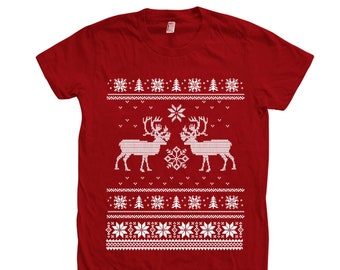 Christmas Shirt, Womens Junior Tshirt, Ugly Sweater Tshirt, Animal Shirt, Christmas Gift, Gift for Her, Funny Tshirt