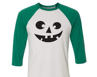 Jack O Lantern Tshirt, Baseball Shirt, Unisex Raglan Tshirt,  Halloween Shirt, 3/4 Sleeve, Funny Shirt, Birthday Gift, Graphic Tee