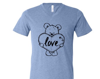 Teddy Bear T-shirt, Men's Graphic Tee, Custom Hand Screen Print, Tri-Blend Short Sleeve, Valentine T-shirt, Women T-shirt, Unisex T-shirt