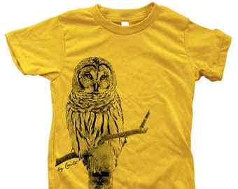 Kids Owl Tshirt, Owl T-shirt, Bird Tshirt, Screen Print, Crew Neck, Gift for Boy, Gift for Girl, Cotton T-shirt, Boys Tshirt, Girls Tshirt