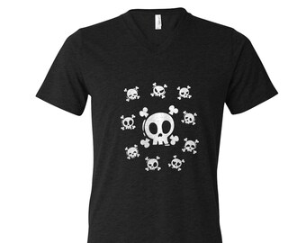 Skull Tshirt, Halloween Shirt, Men Graphic Tee, Emoji tshirt, Halloween Costume, Pumpkin, Gothic, Tshirt Men, Funny Shirt, V-neck Tshirt