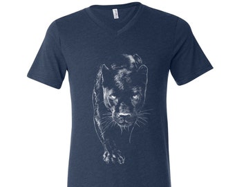Panther Tshirt, Mens Graphic Tee, Custom Hand Screen Print, Tri-Blend Short Sleeve, Black Panther Shirt, Animal T-shirt, Unisex T-shirt