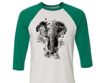 Elephant Tshirt, Baseball Shirt, Unisex Raglan Tshirt,  Animal Shirt, 3/4 Sleeve, Elephant Shirt, Funny Shirt, Birthday Gift, Graphic Tee