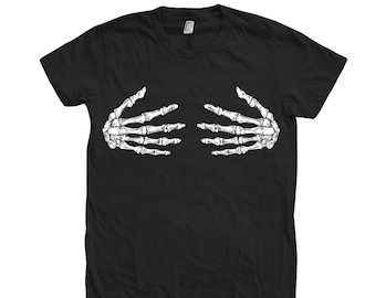 Skeleton Halloween Shirt, Womens Junior Shirt, Skeleton Hands Tshirt, Skeleton Shirt, Spooky Skeleton Tshirt, Halloween Tshirt, Black Tshirt