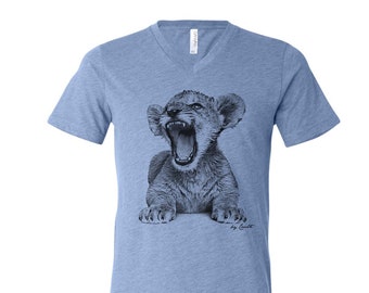 Lion Cub T-shirt, Men's Graphic Tee, Custom Hand Screen Print, Tri-Blend Short Sleeve, Animal T-shirt, Unisex T-shirt