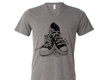Sneakers T-shirt, Men's Graphic Tee, Custom Hand Screen Print, Tri-Blend Short Sleeve, Women T-shirt, High Top T-shirt, Unisex T-shirt