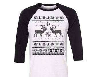 Christmas Tshirt, Baseball Shirt, Unisex Raglan Tshirt,  Ugly Sweater Shirt, 3/4 Sleeve, Funny Shirt, Birthday Gift, Graphic Tee