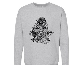 Tiger Sweatshirt for Men Animal Shirt for Women Fleece Winter Sweatshirt Gift for Dad Graphic Tee Gift for Mom Screenprint Nature Shirt