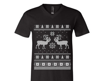 Christmas Tshirt, Mens Tshirt, Ugly Sweater Tshirt, V-Neck, Screen Print, Christmas Gift, Funny Shirt, Holiday Gift