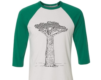 Baobab Tree Shirt for Men Baseball T Shirt for Women Unisex Raglan Nature T-shirt  3/4 Sleeve Funny Shirt Birthday Gift for Him Camping