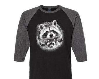 Raccoon Tshirt, Baseball Shirt, Unisex Raglan Tshirt,  Animal Shirt, 3/4 Sleeve, Funny Shirt, Birthday Gift, Graphic Tee