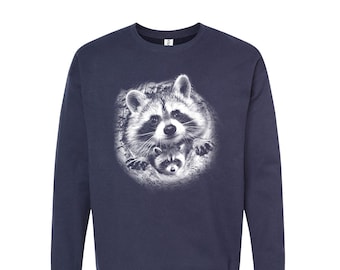 Raccoon Sweatshirt, Animal Sweatshirt, Unisex Fleece Crewneck Sweatshirt, Animal Shirt, Nature Shirt, Birthday Gift, Funny Shirt