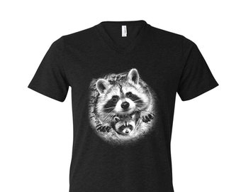 Raccoon V-neck Tshirt - Graphic Tee Women - Tiger Shirt Men - Animal Shirt - Nature Wildlife Shirt