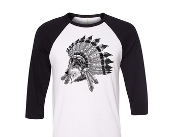 Wolf Tshirt, Baseball Shirt, Unisex Raglan Tshirt,  Animal Shirt, 3/4 Sleeve, Funny Shirt, Birthday Gift, Graphic Tee