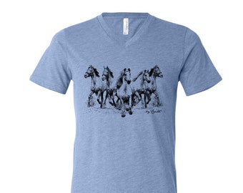 Horse Tshirt, Mens Graphic Tee, Custom Hand Screen Print, Tri-Blend Short Sleeve, Horse Shirt, Animal T-shirt, Unisex T-shirt