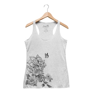 Flower Tank Top - Womens Tank Top - Triblend Racerback - Screen Print - Gift for Women - Butterfly Tank Top - Flowy Tank Top - Racerback