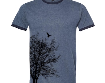 Tree Tshirt, Nature Tshirt, Unisex Cotton Ringer T-Shirt, Vintage Shirt, Bird Shirt, Camping Shirt, Birthday Gift, Funny Tshirt