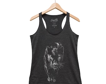 Panther Tank Top, Womens Graphic Tee, Animal Print, Gift for Women, Racerback Tank, Workout Shirt, Gym, Black Tank, Animal Top, Cool Shirt