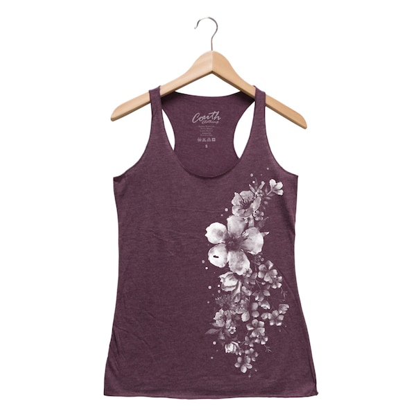 Flower Tank Top - Mothers Day Shirt - Gift for Mom - Wild Flower - Shirt Women - Racerback  - Triblend Tee - Summer Tee - Flower Print