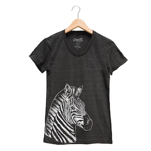 ZEBRA Print Junior Shirt Women Custom Hand Screen Print Tri-Blend Short Sleeve Tshirt Available: S, M, L, XL