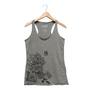 Flower Tank Top - Womens Tank Top - Triblend Racerback - Screen Print - Gift for Women - Butterfly Tank Top - Flowy Tank Top - Racerback