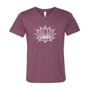 Lotus Flower Mens V-neck T-shirt, Yoga Shirt for Women, Soft Triblend Tshirt, Flower Graphic Tee, Short Sleeve Tshirt