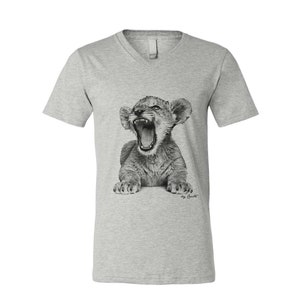 Lion Cub T-shirt, Unisex Tshirt, Men&#39;s Graphic Tee, Screen Print Shirt, V-Neck Tshirt, Gift for Dad, Gift for Men, White T-shirt