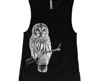 Owl Women Shirt, Muscle Tank  for Women, Shirt for Women, Summer Shirt, Gift for Mom, Gift for Women, Shirt with Bird, Animal Shirt