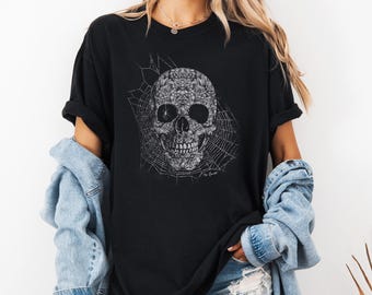 Halloween Shirt, Skull T shirt, Comfort Colors® Unisex T-shirt, Women's T-shirt, Spider Shirt, Retro T-shirt, 100% Cotton
