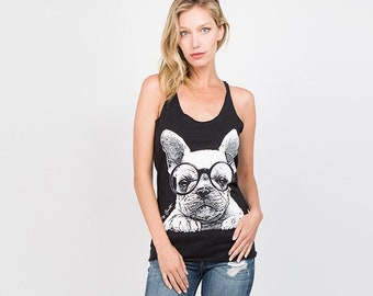 French Bulldog Tank Top, Women Tank Top, Frenchie Tank Top, Dog Tank Top, Dog Mom, Dog Lover, Triblend Racerback Tank Top, Animal Print