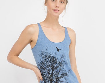 Tree Shirt, Nature Shirt, Tree Tank Top, Racerback Tank Top, Summer Shirt, Camping Shirt, Bird Shirt, Black Tank Top, Graphic Tee