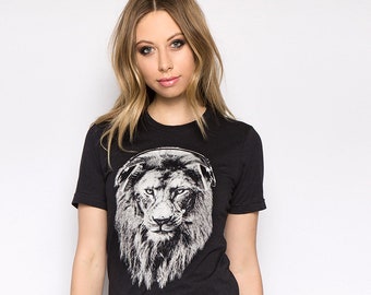 Löwen T-shirt, Damen Junior Shirt, Tierdruck T-shirt, Lion T-Shirt, Grafik-T-Shirt, Geschenk für Frauen, Kurzarm T-Shirt, lustiges Shirt