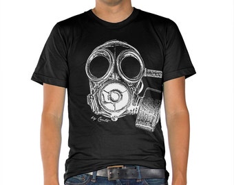 T-shirt for Men, Vintage Gas Mask, Shirt for Women, Steampunk, 100% Cotton T-shirt, Crew Neck Tshirt, Hand Screen Print, Urban Look