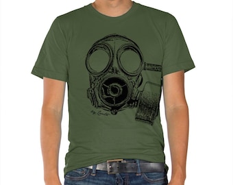 Mens Shirt, Unisex Tshirt, Vintage Gas Mask, Crew Neck Tshirt, Steampunk, Funny Shirt, Military Shirt, Birthday Gift, Graphic Tee