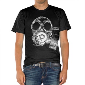 T-shirt for Men, Vintage Gas Mask, Shirt for Women, Steampunk, 100% Cotton T-shirt, Crew Neck Tshirt, Hand Screen Print, Urban Look