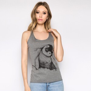 Penguin Tank Top, Women's Tank Top, Cute Animal Print, Baby Emperor Penguin, Triblend Racerback Tank Top, Hand Screen Print image 1