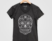 Sugar Skull Shirt, Women 39 s T-shirt, Halloween Tshirt, Screen Print T-shirt, Graphic Tee, Halloween Costume, Party Shirt
