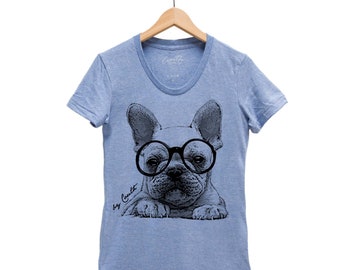 French Bulldog Shirt, Womens Junior Tshirt, Frenchie T-shirt, Cute Animal Print, Animal Tshirt, Screen Print, Tri-Blend Short Sleeve Tshirt