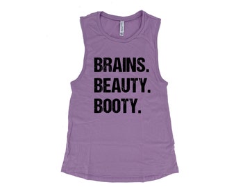 Brain Beauty Booty Graphic Muscle Tank Top - Women's Workout Tee